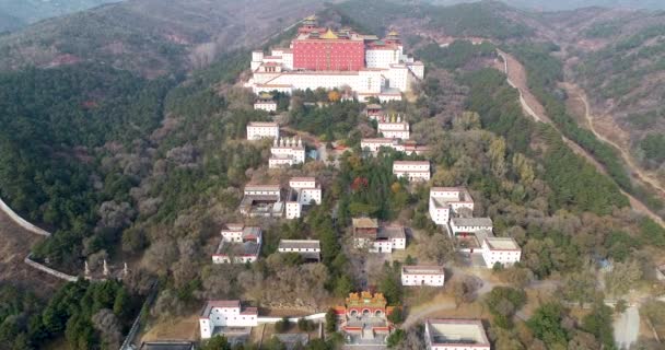 Luchtfoto Van Putuo Zongcheng Boeddhistische Tempel Één Van Acht Outer — Stockvideo