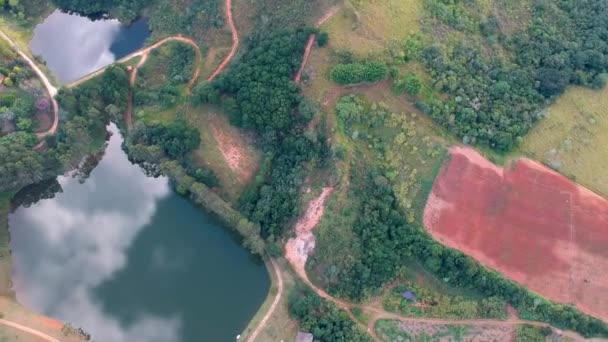 Aerial Small Lake Farm Field Villa Green Area Tropical Forest — Stock Video