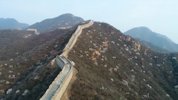 Vista Aerea Della Grande Muraglia Cinese Durante Fredda Giornata Nebbiosa — Video Stock