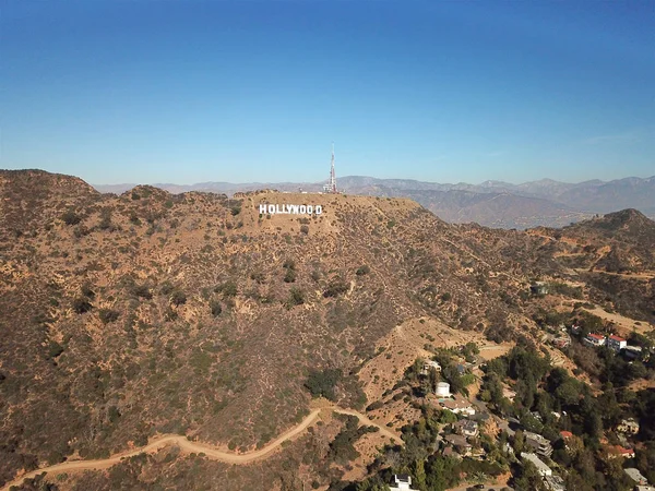 Vista Aerea Hollywood Segno Durante Estate Secca Blu Los Angeles — Foto Stock