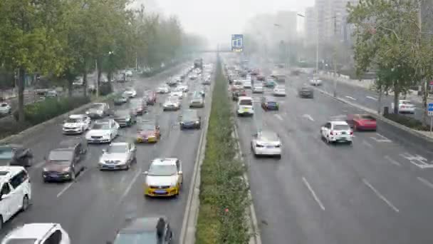 Tidspunkt Tung Trafik Den Ringvej Beijing Ekstrem Forurenet Grå Dag – Stock-video