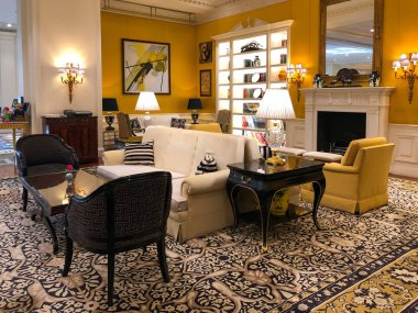 Ritz Carlton Tiencin Haritası lüks otel lobi iç bekleme yeri. Çin.