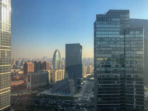 Πύργους Στην Κεντρική Επιχειρηματική Περιοχή Του Πεκίνου Πύργο Cctv Και — Φωτογραφία Αρχείου
