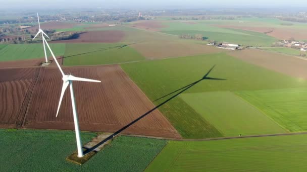 Vue Aérienne Des Éoliennes Des Champs Agricoles Par Une Belle — Video