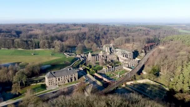 Aerial View Villers Abbey Ruins Ancient Cistercian Abbey Located Town — Stock Video