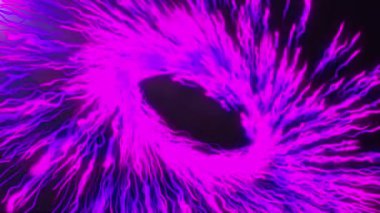 Pembe ve mor hareketli grafikler çizgiler ve parçacıklar rotasyon ile renkli sarmal ve küreler, renk solucan tüneli, arka plan ile. 2d/3d animasyon. Büyüyen grup optik elyaf