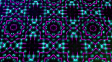 Işık shinning noktalar ve yıldız şekilleri animasyon. Parlak mavi ve pembe renkli noktalar (ışık Tur) 3 kamera hareketi ile shinning, arka plan boşluk 3d resimde nokta ile soyut. Neon ışık efekti.