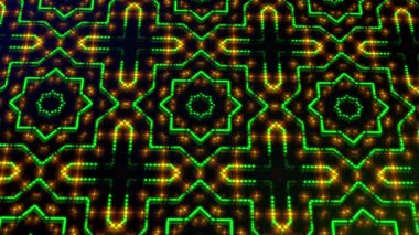 Işık shinning yeşil ve sarı noktalar ve yıldızlar geometrik şekillere animasyon. Parlak shinning noktalar ve yıldız 3d kamera hareketi ile renkli. Neon ve yıldız ve nokta etkisi ile arka plan.