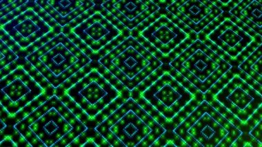 Hareketli ışık shinning yeşil ve mavi noktalar ve yıldız şekiller kare. Parlak shinning noktalar ve yıldız 3d kamera hareketi ile renkli. Neon ve yıldız ve nokta etkisi ile arka plan