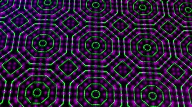 Işık shinning pembe ve yeşil noktalar ve yıldızlar geometrik şekillere animasyon. Parlak shinning noktalar ve yıldız 3d kamera hareketi ile renkli. Neon ve yıldız ve nokta etkisi ile arka plan.
