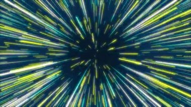 Mavi, yeşil ve sarı soyut radyal geometrik arka plan hatları. Veri akışı tünel. Patlama yıldızı. Hareket etkisi. Arka plan