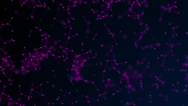 带有控制论粒子的抽象数字背景 具有三角形单元格的几何背景 明亮的粉红色数字插图与在黑暗的背景上的多边形 Plexus 连接线运动 — 图库视频影像