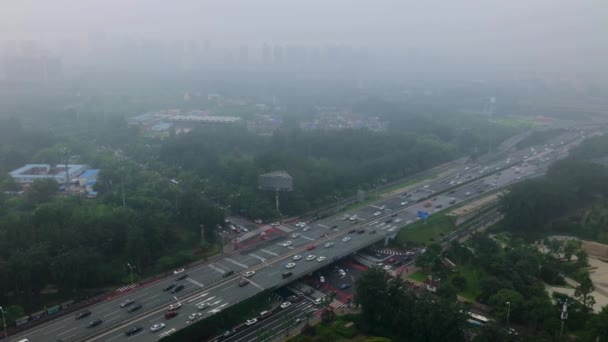 Estrada Vista Superior Com Poluição Atmosférica Severa Neblina Neblina Cidade — Vídeo de Stock