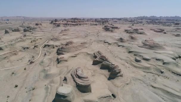 Luchtfoto Van Zandstrand Stenen Woestijn Wereld Stad Van Demonen Van — Stockvideo