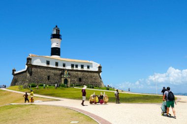 Farol da Barra (Barra deniz feneri) Salvador, Bahia, Brezilya. Bahia, Bahia de Todos os Santos Körfezi, Farol da Barra Lighthouse Salvador tarihi mimarisi