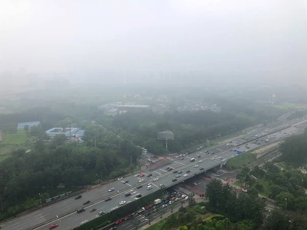 Autopista Vista Superior Con Grave Contaminación Del Aire Niebla Neblina —  Fotos de Stock