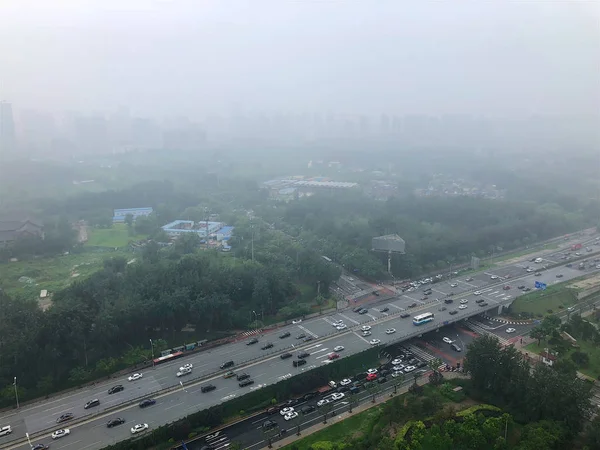 Autopista Vista Superior Con Grave Contaminación Del Aire Niebla Neblina —  Fotos de Stock