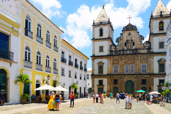 The San Francisco Church in Pelourinho, in the historical center of Salvador Bahia. Brazil. Famous touristic attraction sightseeing.