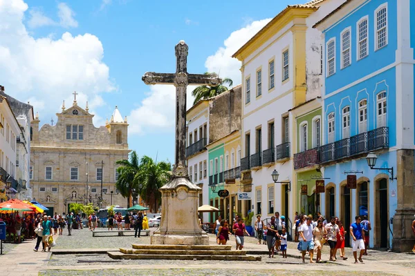 Cruzeiro Sao Francisco Anchieta Koloniální Křesťanský Kříž Pelourinho Historickém Centru — Stock fotografie