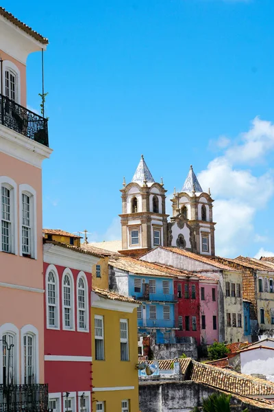 Pestré Historické Čtvrti Pelourinho Katedrálou Pozadí Historické Centrum Města Salvador — Stock fotografie