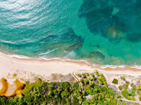 Vista Aérea Superior Praia Areia Branca Tropical Águas Marinhas Claras — Fotografia de Stock