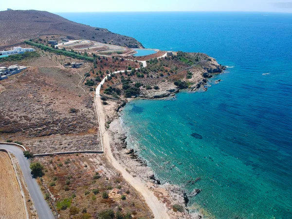 Vista Aérea Costa Grecia Con Hermosas Aguas Azules Durante Verano — Foto de Stock