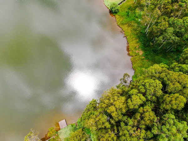 Aerial View Top View Beautiful Little Wood Pier Next Lake — Stock Photo, Image