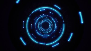Mavi soyut açık daireler sorunsuz döngü. Bir arka plan tünel döngü parlak açık daireler ile animasyon. Fütüristik aydınlatma neon alanı. Soyut daireler neon tünel.