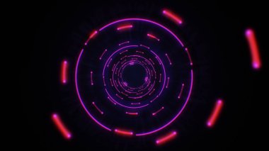 Pembe ve mor soyut ışık sorunsuz döngü daireler. Bir arka plan tünel döngü parlak açık daireler ile animasyon. Fütüristik aydınlatma neon alanı. Soyut daireler neon tünel.