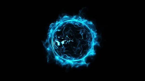 Blau Kreisförmig Leuchtende Lichtringe Funkeln Kraftvoll Wirkende Staubexplosionen Helles Neon — Stockfoto