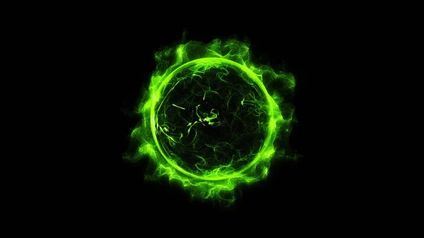 Grüne Kreisförmig Leuchtende Lichtringe Funkeln Kraftvoll Wirkende Staubexplosionen Helles Neon — Stockfoto
