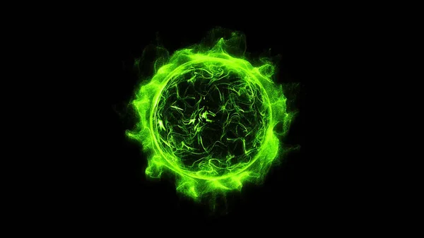 Grüne Kreisförmig Leuchtende Lichtringe Funkeln Kraftvoll Wirkende Staubexplosionen Helles Neon — Stockfoto