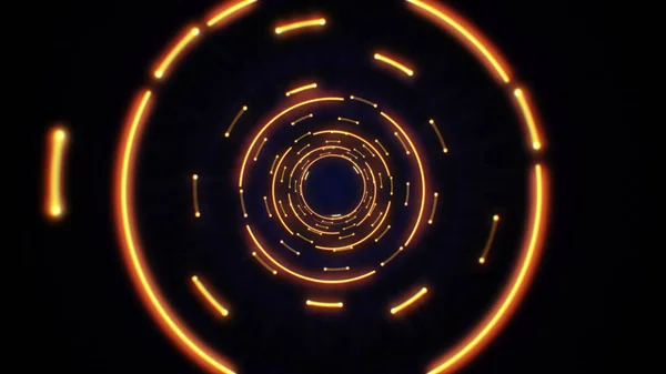 Orange abstract light circles seamless looping. Animation of an abstract background tunnel loop with shiny light circles. Futuristic illumination neon space. Abstract circles neon tunnel.
