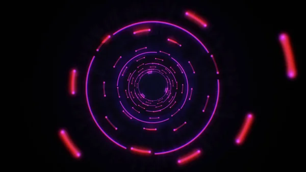 Pink and purple abstract light circles seamless looping. Animation of an abstract background tunnel loop with shiny light circles. Futuristic illumination neon space. Abstract circles neon tunnel.