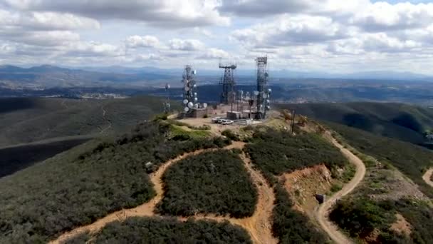 Aerial View Telecommunication Antennas Top Black Mountain Carmel Valley California — Stock Video