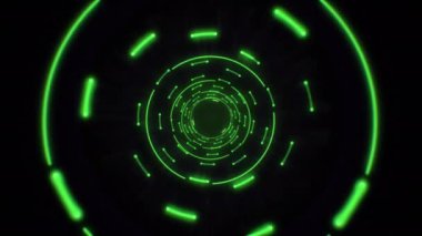 Yeşil arka ışık sorunsuz döngü daireler. Bir arka plan tünel döngü parlak açık daireler ile animasyon. Fütüristik aydınlatma neon alanı. Soyut daireler neon tünel.