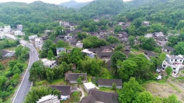 Vista Aérea Arroz Verde Campos Verduras Pueblo Pobre China Asia — Vídeos de Stock