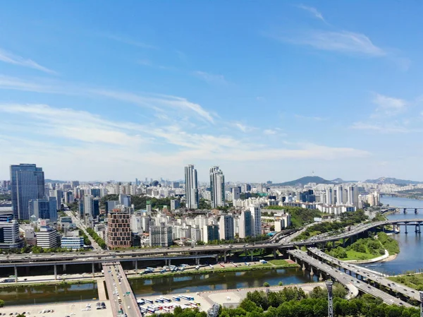 Vista Aérea Del Paisaje Urbano Seúl Corea Del Sur Drone —  Fotos de Stock