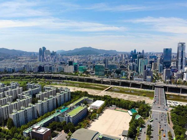 Vista Aérea Del Paisaje Urbano Seúl Corea Del Sur Drone —  Fotos de Stock