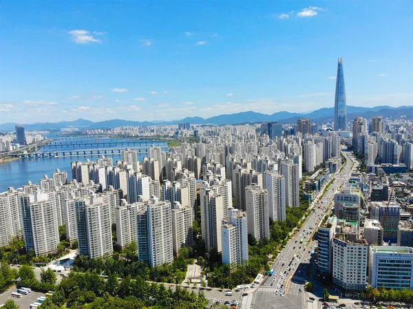 Vista Aérea Del Paisaje Urbano Seúl Corea Del Sur Vista —  Fotos de Stock