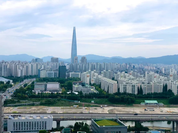 Dél Koreában Szöul Városképet Légi Megtekintése Lotte Torony Jamsil Szöul — Stock Fotó