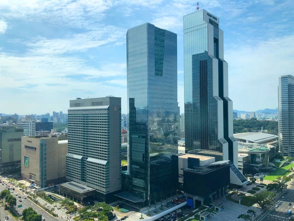 Vista Aérea Del Hermoso Horizonte Seúl Distrito Gangnam Corea Del — Foto de Stock