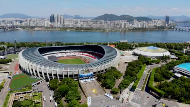 Αεροφωτογραφία Σεούλ Ολυμπιακό Πάρκο Της Νότιας Κορέας Γήπεδα Έχουν Κατασκευαστεί — Αρχείο Βίντεο