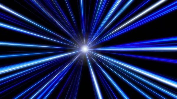 Entering Blue Space Warp Abstract Background Fast Flying Light Streaks — Stock Photo, Image