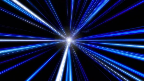 Entering Blue Space Warp Abstract Background Fast Flying Light Streaks — Stock Photo, Image