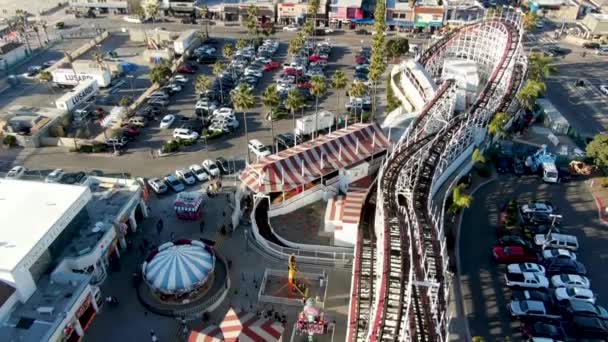 Вид Воздуха Знаменитые Американские Горки Giant Dipper Парке Belmont Park — стоковое видео