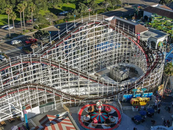 Flygbild Ikoniska Giant Dipper Berg Och Dalbana Belmont Park Nöjes — Stockfoto