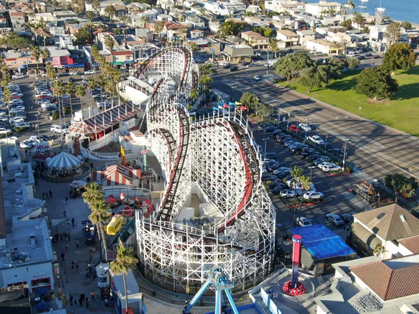 Flygbild Ikoniska Giant Dipper Berg Och Dalbana Belmont Park Nöjes — Stockfoto