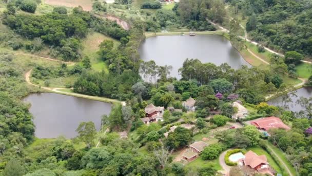 Aerial Landscape View Green Valley Tropical Country Forest Lake Surrounded — Stock Video