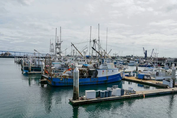 Коммерческие Рыболовные Лодки Причаливающие Гавани Сан Диего Рыбная Гавань Пирс — стоковое фото